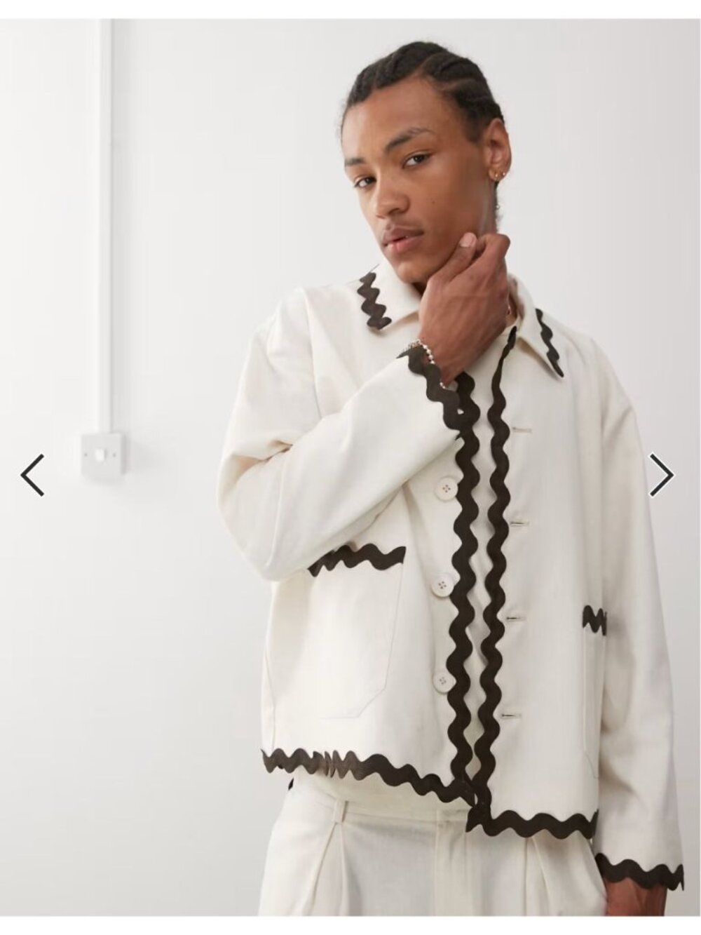 Reclaimed Vintage Men M Limited Edition Linen Blend Shacket With Scallop Taping